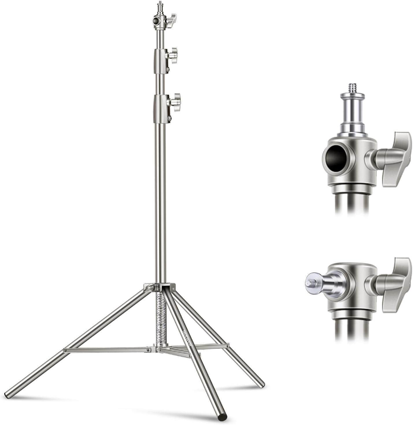 Neewer 2.6m Stainless Steel Photography Tripod with Spring Cushion and Universal Thread Adapter 6.35mm to 9.5mm for Flash, Video Light, Ring Light, Monolight