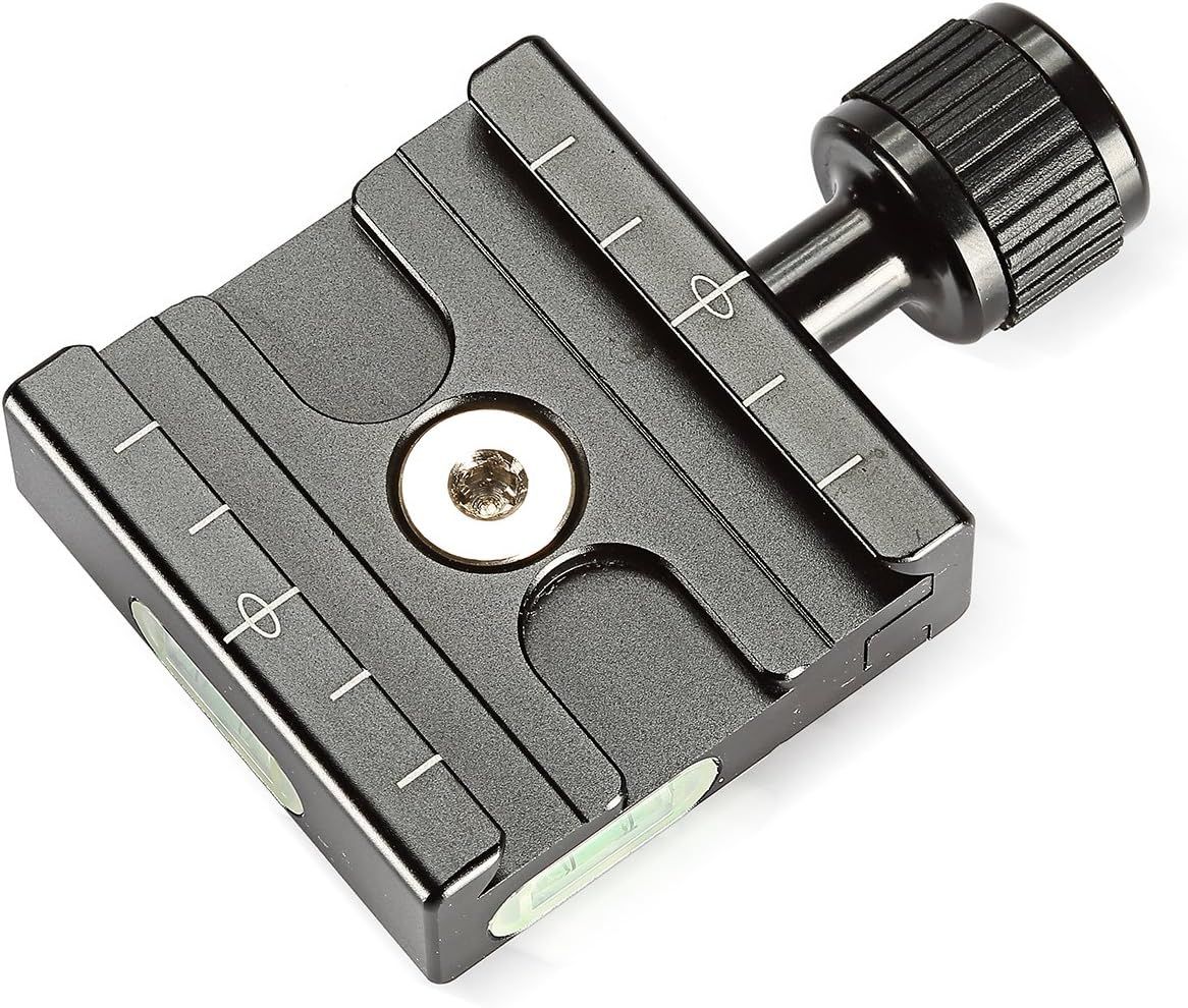 Placa de liberación rápida Neewer de 50 mm con adaptador de 3/8, 1/4 QR y nivel de burbuja integrado para Benro, Acratech, Gitzo, Manfrotto RRS, tripodes Arca-estilo