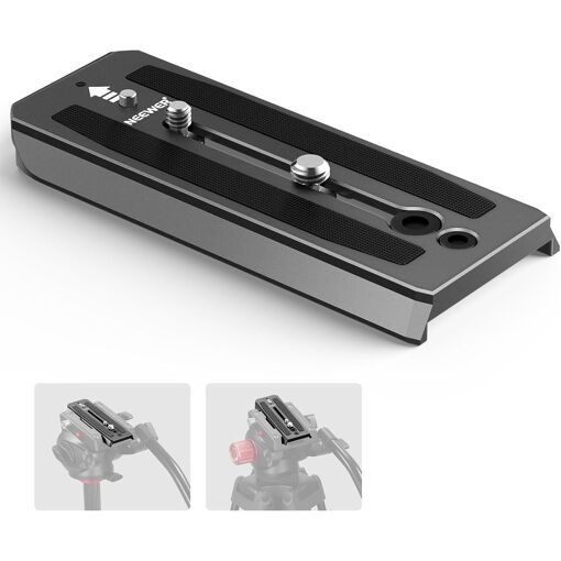 Plaque de montage rapide Neewer 501PL, compatible avec MVH500AH/MVH502AH, plaque de fixation avec vis 3/8'' et 1/4'', broche anti-dépouillement pour têtes GM001/GM002/GM006