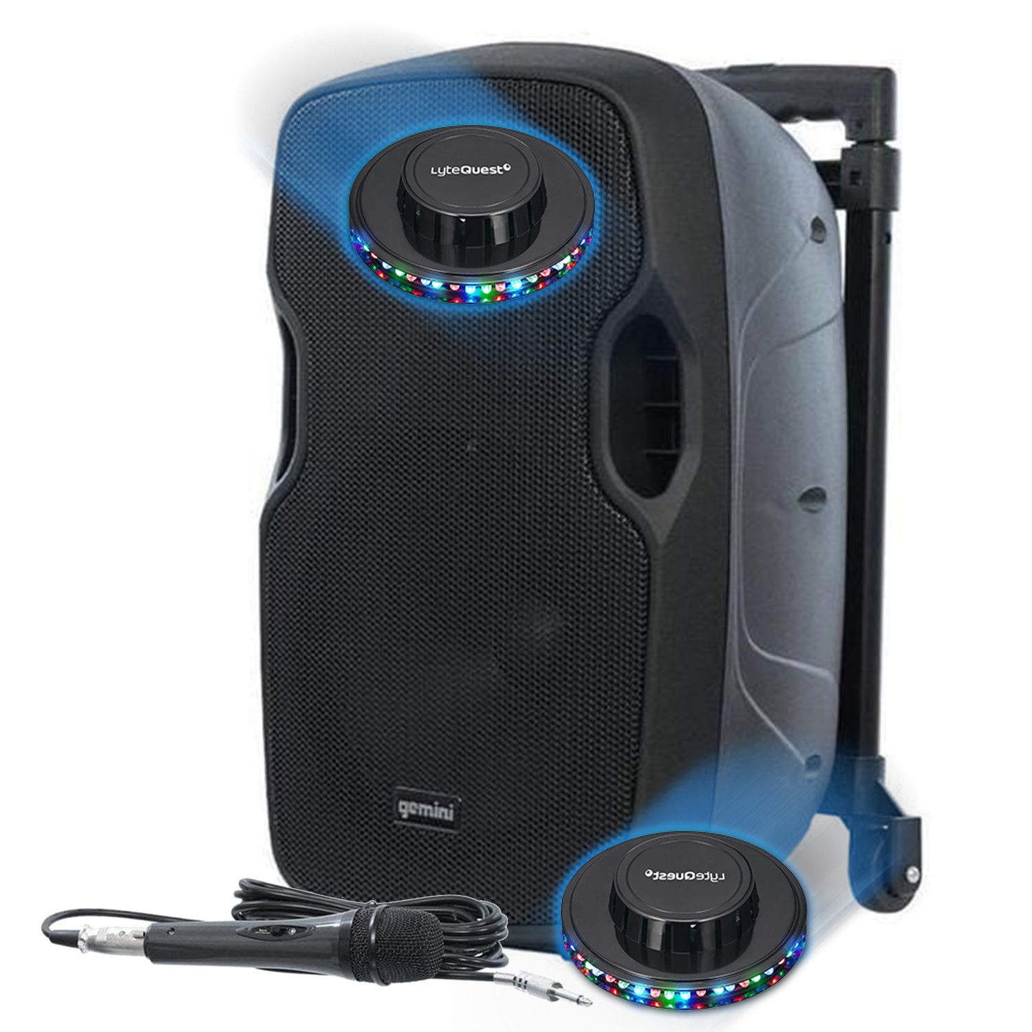 Lytequest Gemini AS 10 TOGO Portable Battery-Powered DJ PA Speaker with Microphone, 1000 Watts USB/BT/AUX/SD + 2 Light Sets