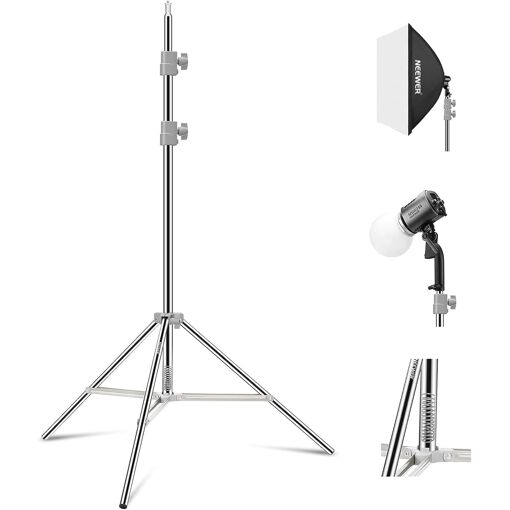 Neewer Improved 75"/190cm Stainless Steel Spring Light Stand, Foldable Photography Tripod for Ring Light Strobe Softbox, Max Load 13.5lb/6.5kg, ST-190SS