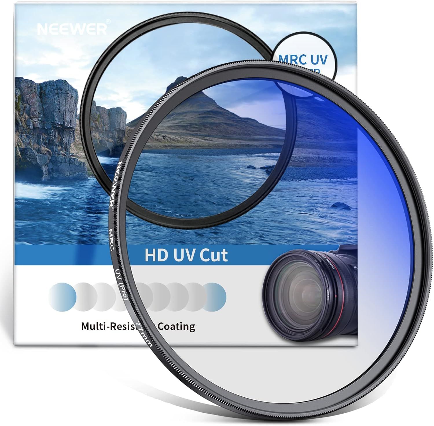 Filtro UV Neewer 77 mm, alta definición/30 capas de recubrimiento multicapa/a prueba de agua/resistente a rayas con revestimiento nano, protector UV ultradelgado para objetivos de cámara
