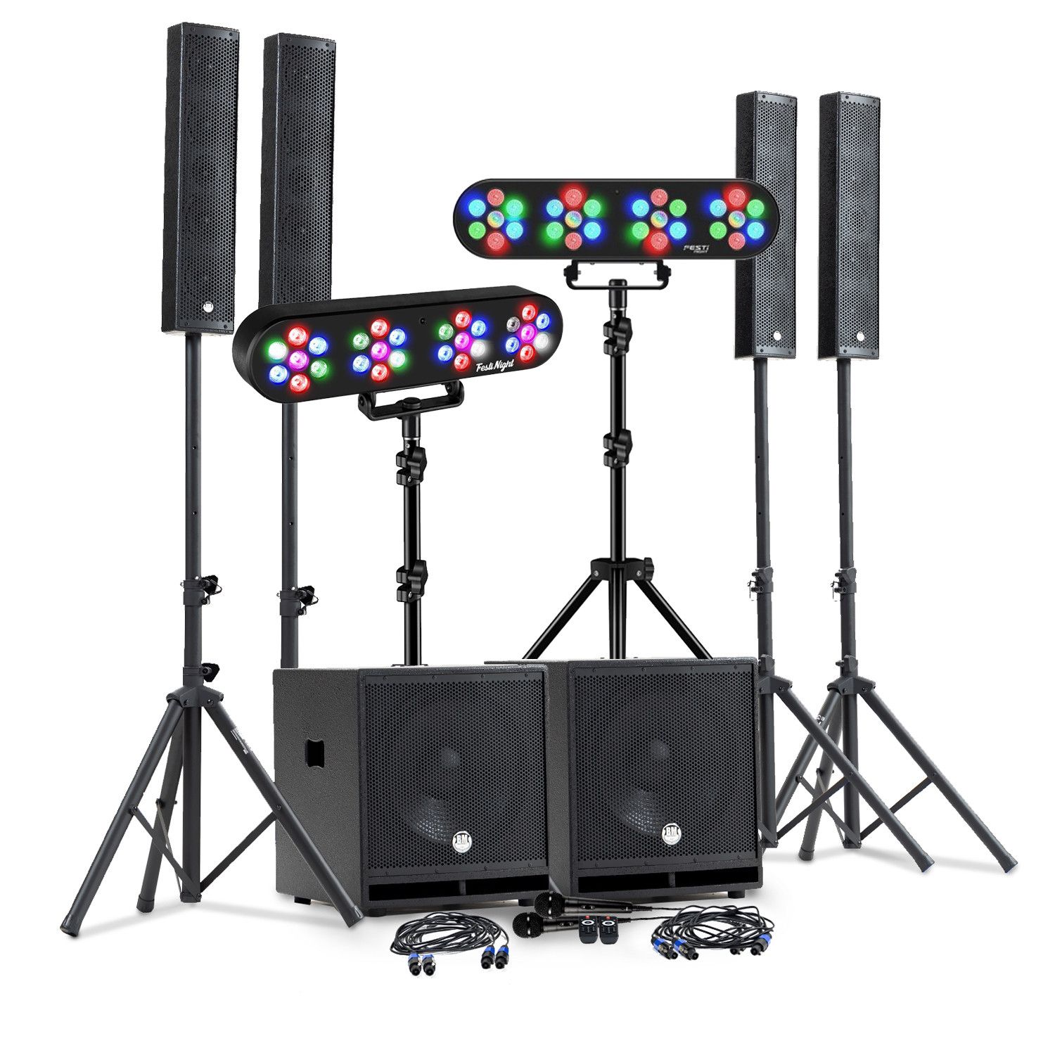 Complete DJ Sound System Pack 2400W BM Sonic, 4 Speakers, 2x 38cm Mega Subs USB/Bluetooth