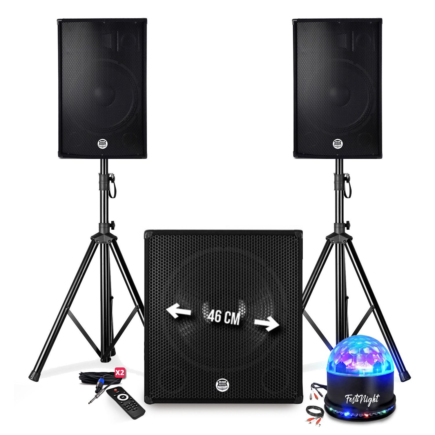 Pack Sonorisation DJ BM SONIC - 2700W avec Enceintes 15'', Caisson 18'', Pieds, Bluetooth et USB