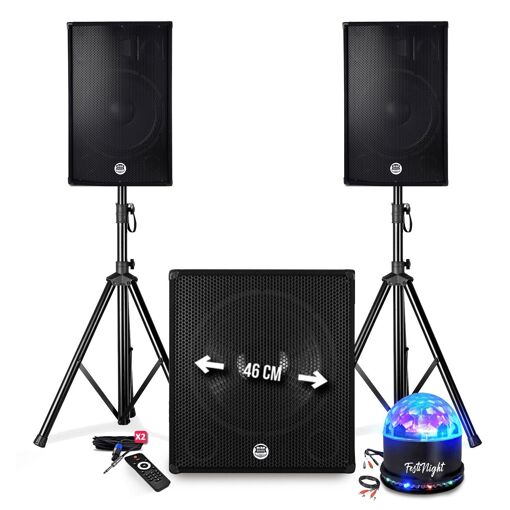 Kit de Sonorización DJ BM SONIC - 2700W con Altavoces de 15', Subwoofer de 18', Pies, Bluetooth y USB