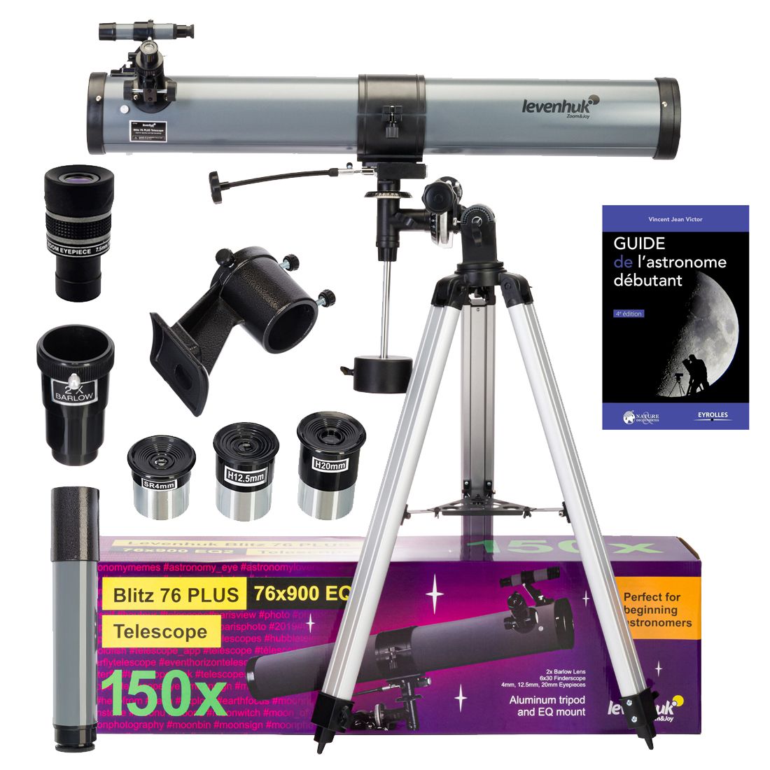 Télescope Levenhuk Blitz 76 Plus avec Zoom, Accessoires et Oculaires