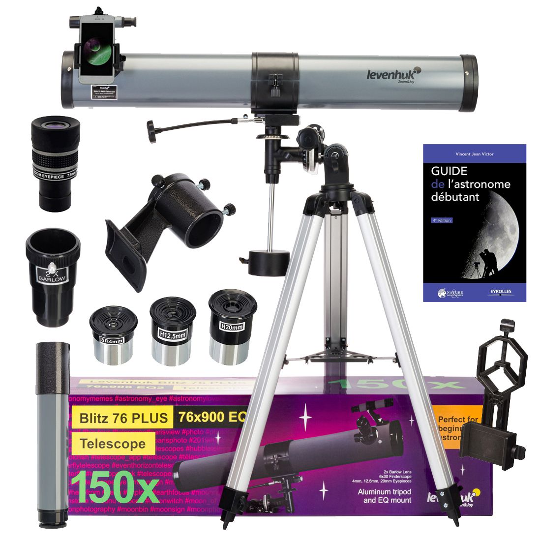 Télescope Levenhuk Blitz 76 Plus pour l'astrophotographie avec zoom et accessoires