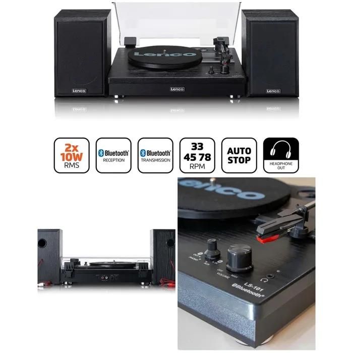 Lenco LS-101BK Vinyl Player - Bluetooth, 3 Speeds, 2 x 10W RMS Speakers