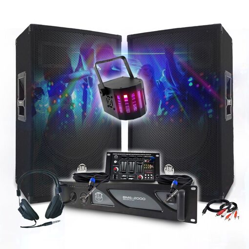 BM Sonic DJ Pack - Amplifier, Speakers, Mixer, Headphones, Lighting