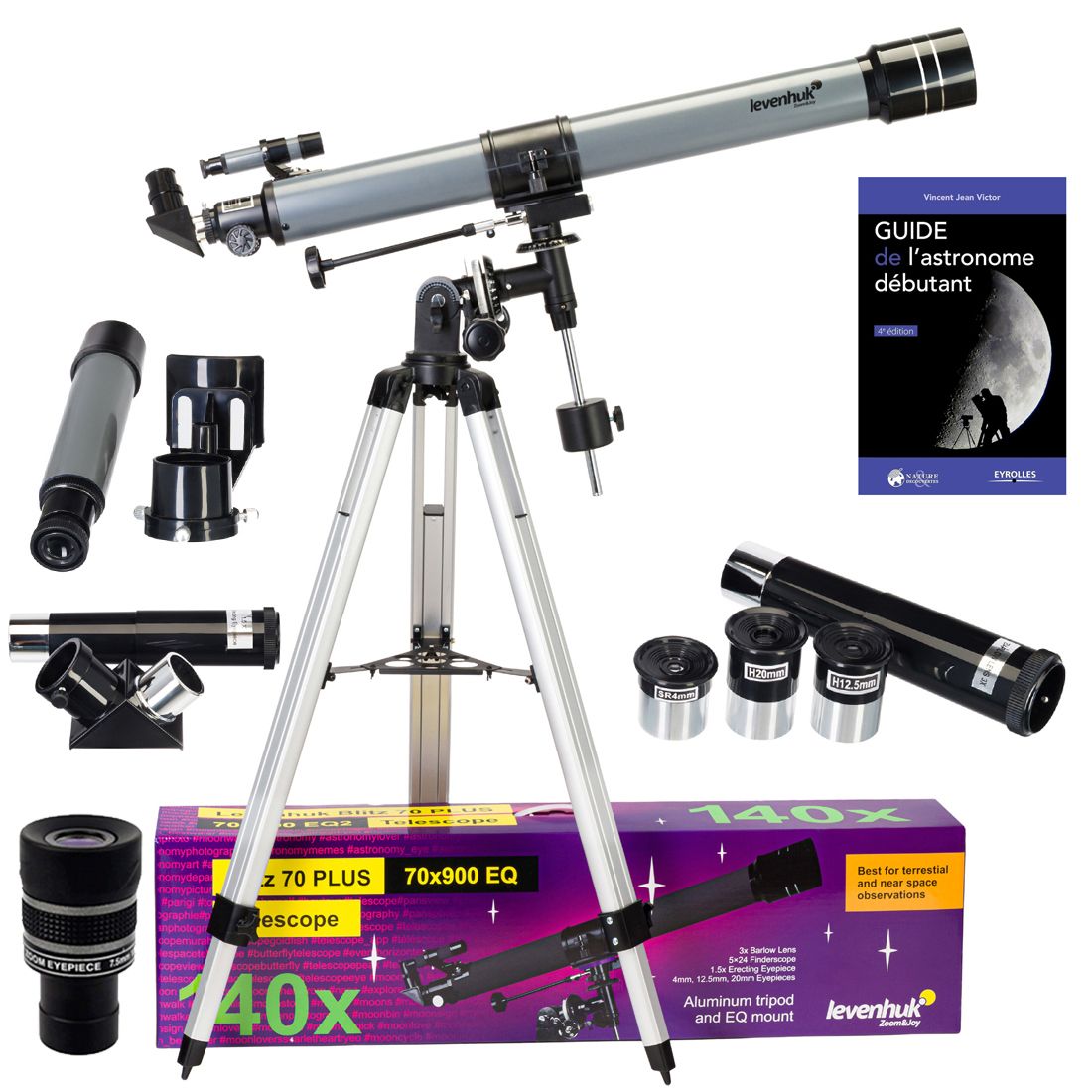 Télescope Levenhuk Blitz 70 PLUS avec Zoom, Oculaires et Accessoires