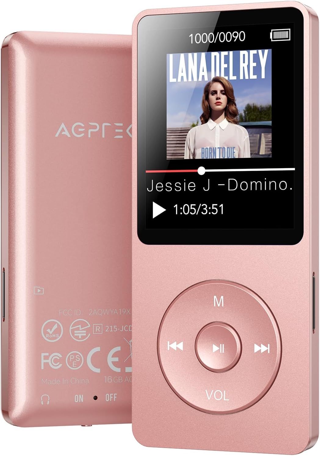PW16Go Bluetooth 5.0 MP3 Player with Touch Controls and Headphones, 1.8'' Screen, Podometer, FM Radio, Voice Recorder, TF Card Support up to 128GB