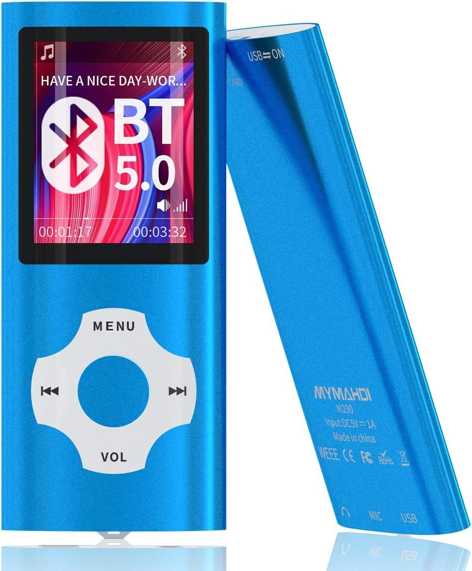 Reproductor MP3/MP4 GRAINES CREATIVES BY PW Bluetooth 5.0 con memoria de 32 GB, pantalla LCD de 1,8 pulgadas, admite hasta 128 GB, video/grabación de voz/radio FM, lector de libros electrónicos
