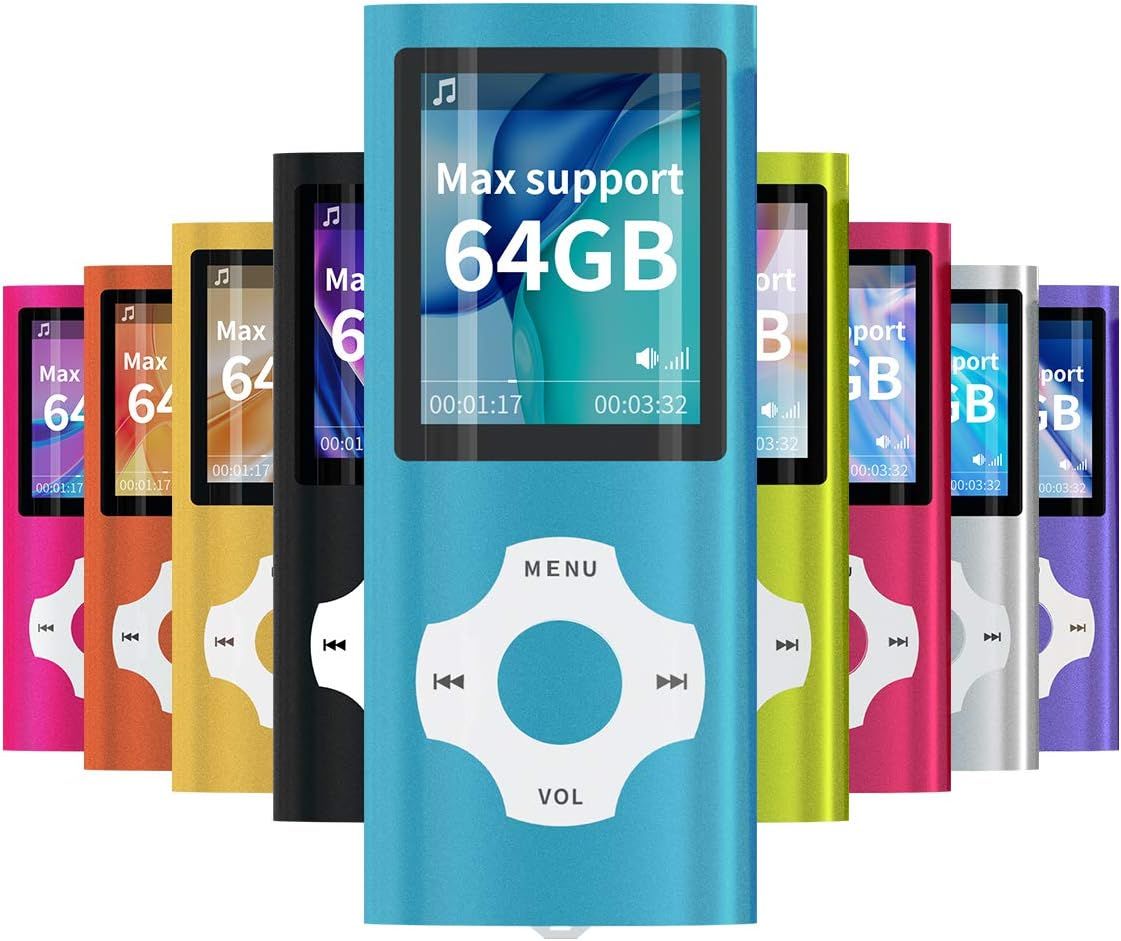 GRAINES CREATIVES PW Portable MP3 Player, Light Blue with 1.8-inch LCD Screen and Memory Card Slot, Supports up to 128GB Memory Card