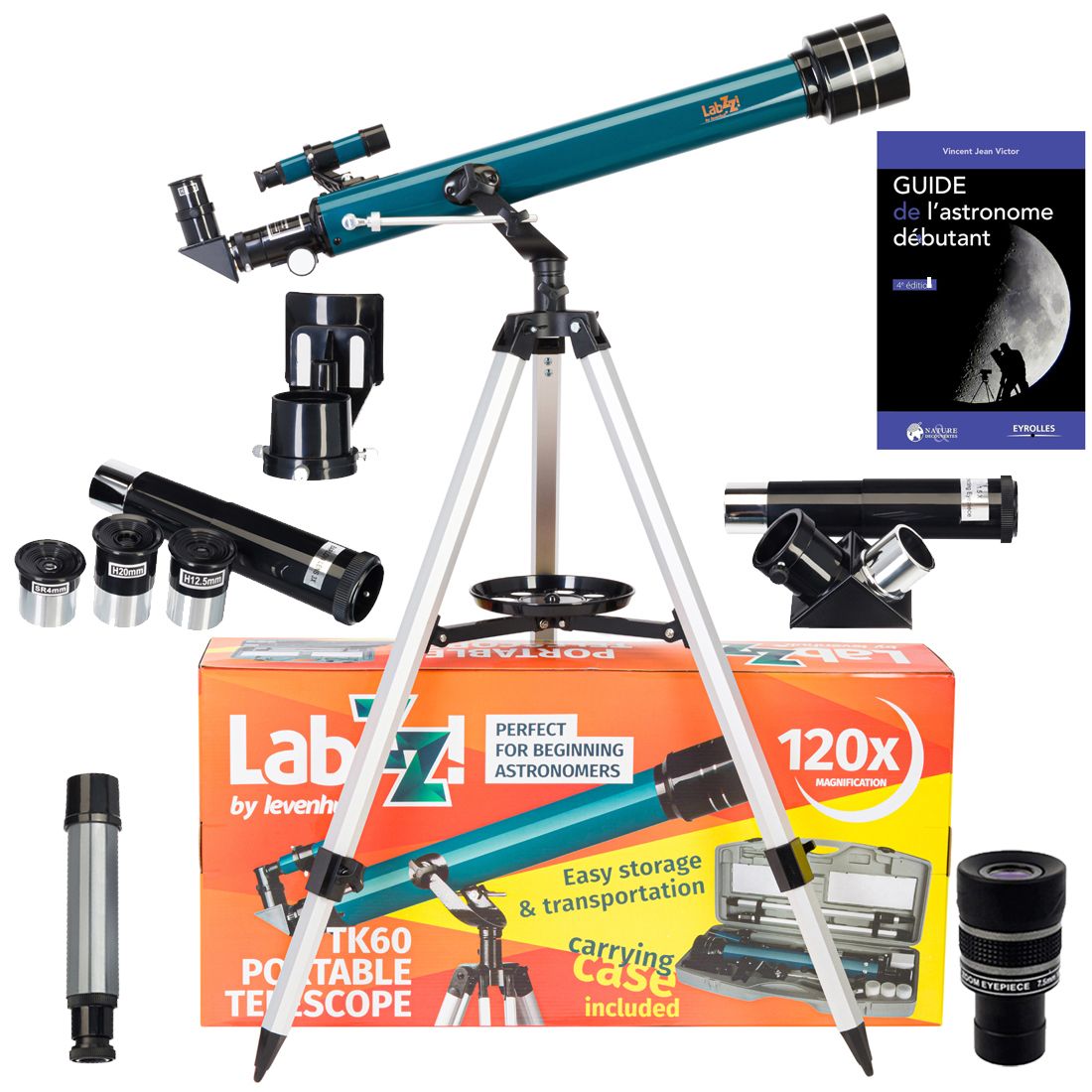 Télescope Levenhuk LabZZ TK60 avec zoom, oculaires et accessoires