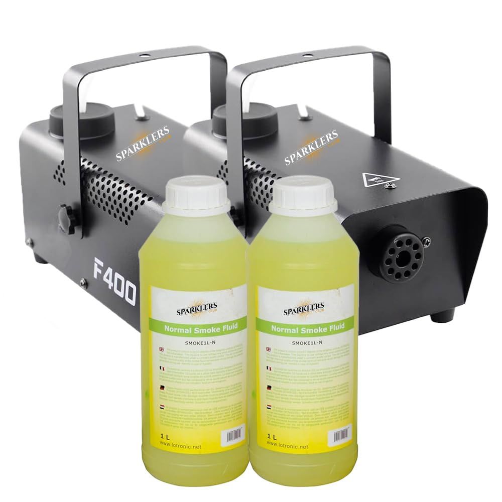 Sparklers Club 400W Smoke Machine with Liquid - Quick Heat Time, High Smoke Output, Portable Design (2 Machines + 2L)