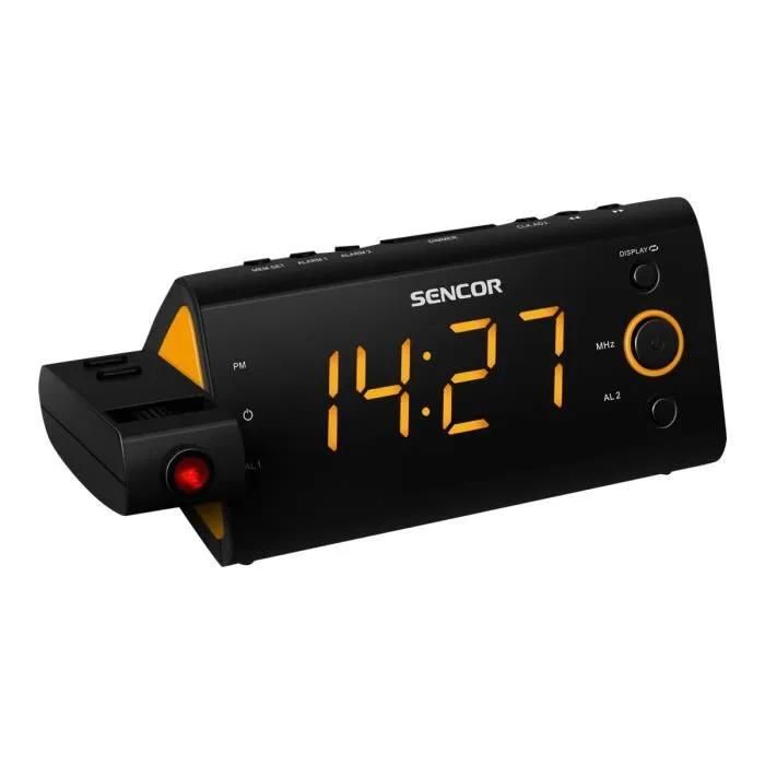 Sencor Radio-Alarm Clock SRC 330 OU - 1.2" LED Display, Orange - FM Tuner - Ceiling Hour Projection - Black