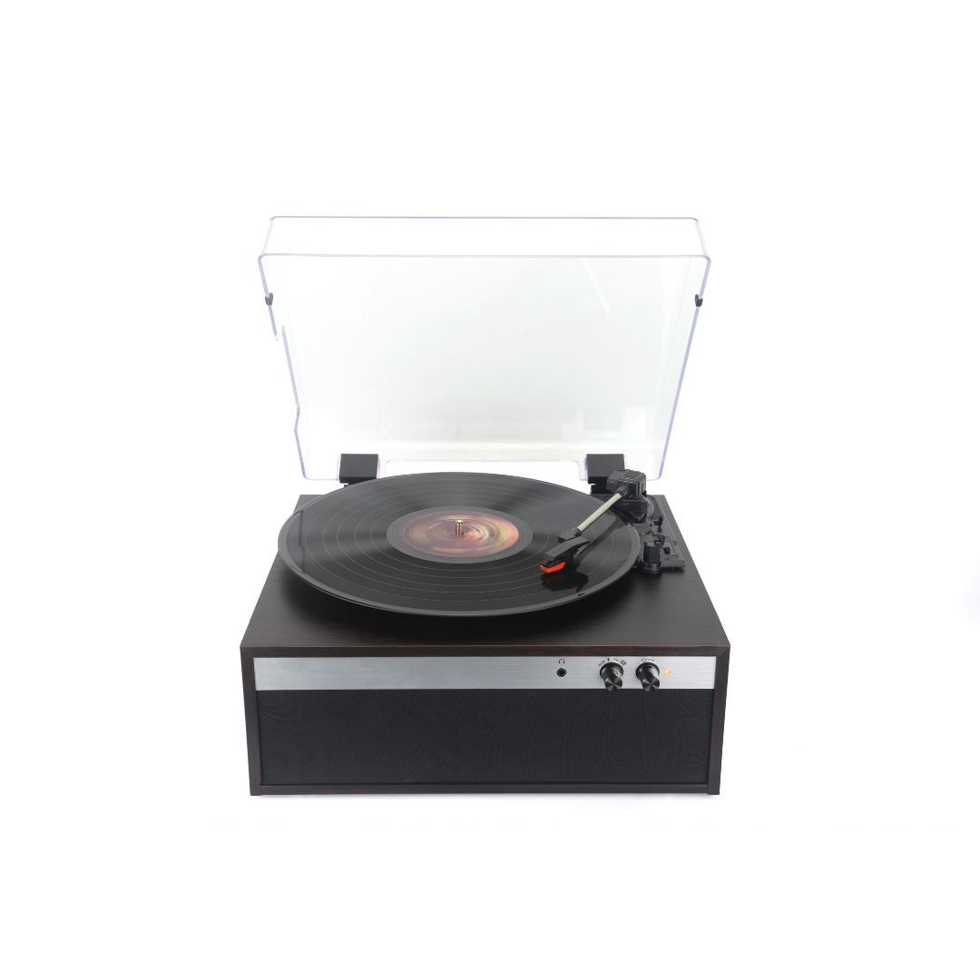 Halterrego Brooklyn Vinyl Turntable, Built-in Speakers, 3 Speeds, Auto On/Off, 3.5mm Jack Input, Bluetooth 5.4 Output, RCA, Dark Wood