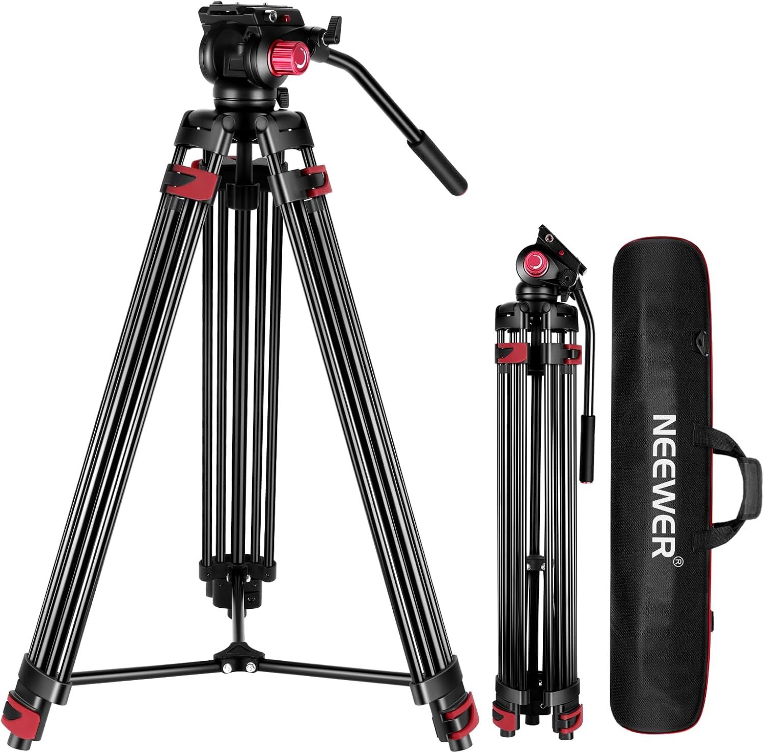 Trépied vidéo Neewer 200 cm, trépied en alliage d'aluminium robuste avec tête fluide à 360°, compatible plaque QR pour appareil photo Canon Nikon Sony et autres DSLR, charge jusqu'à 8 kg