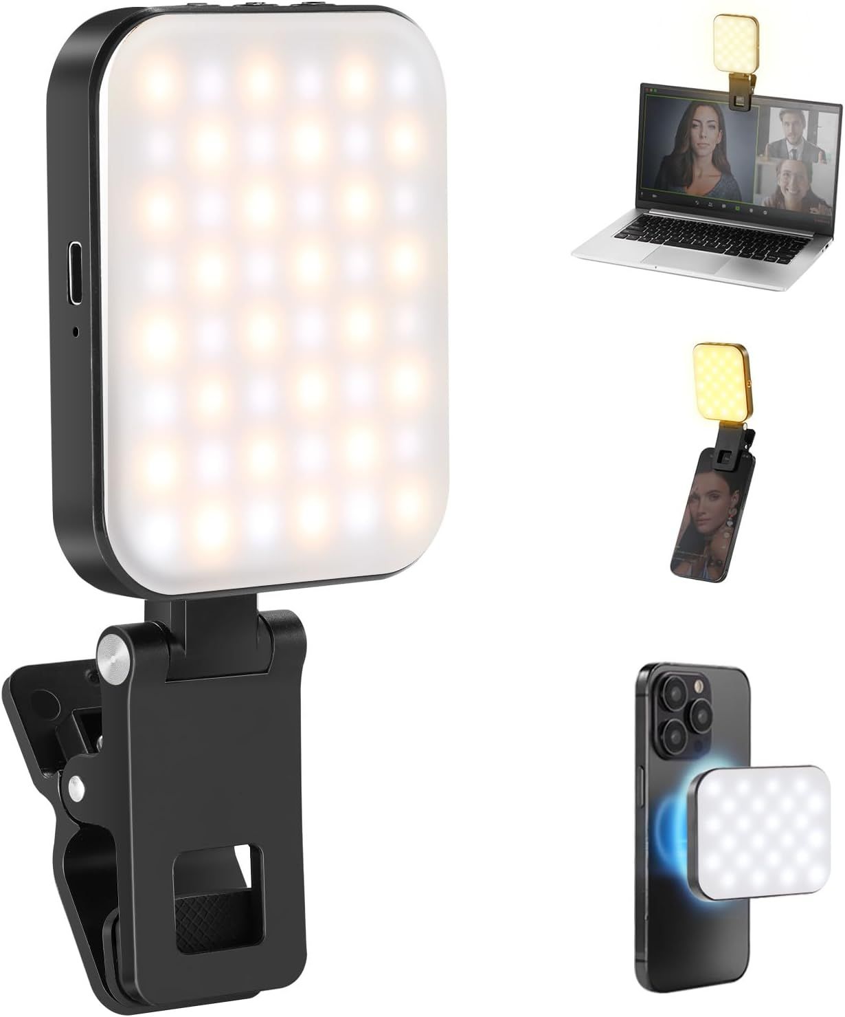 Neewer Magnetic Selfie Light for MagSafe iPhone 16/15 Pro Max, Clip-On Lighting for Video Conferencing and Streaming