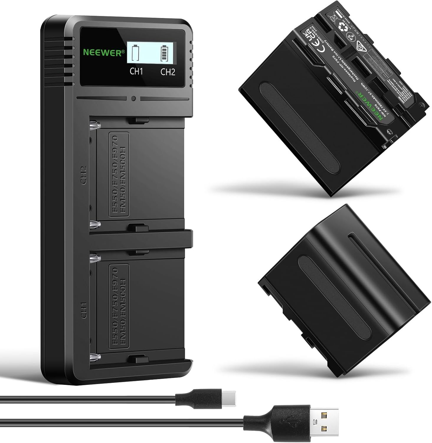 Batterie Neewer 7800 mAh avec double port USB et écran LCD pour Sony FX3/FX30/A7, Canon R5, Nikon Z8
