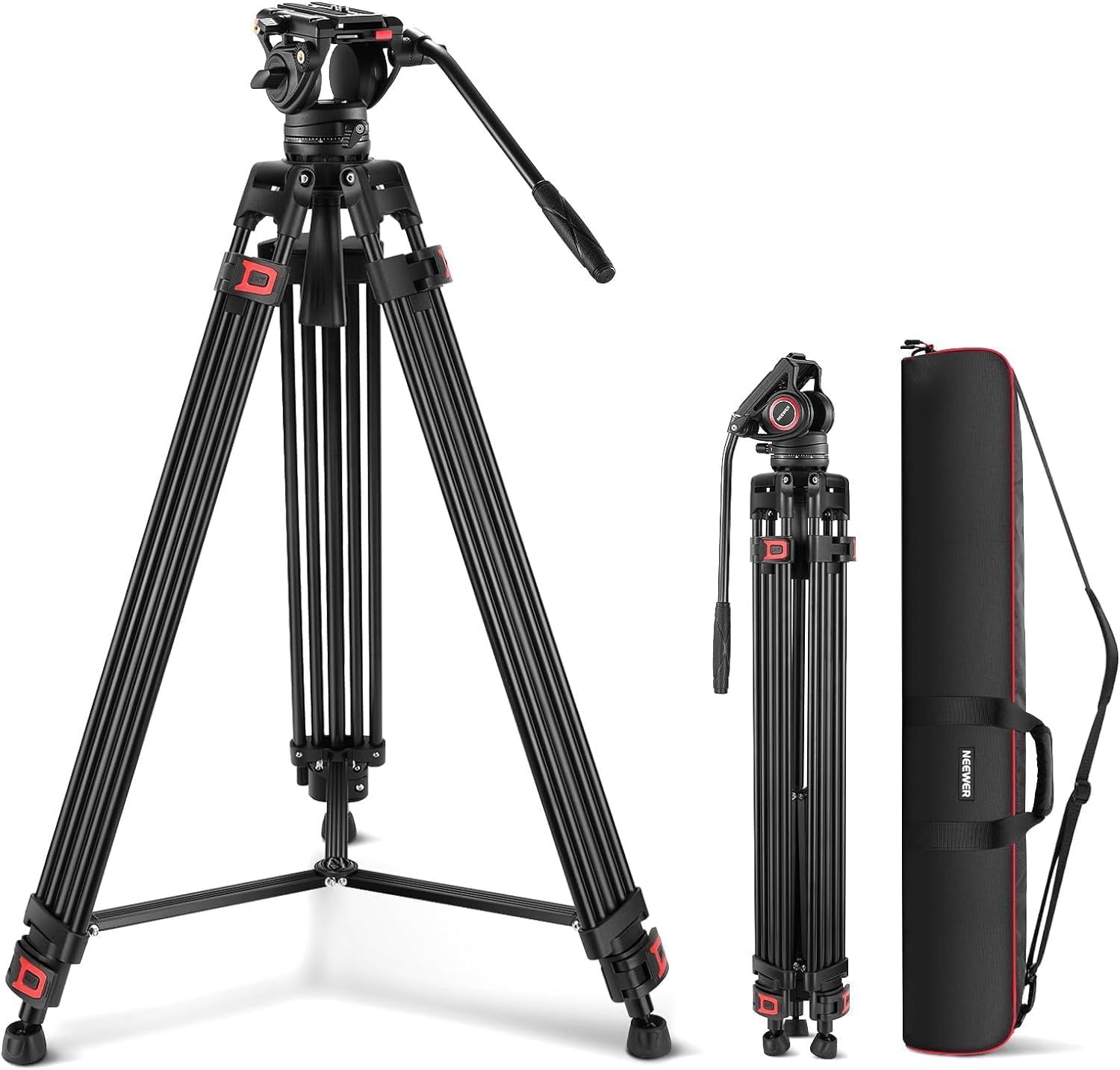 Neewer Professional Video Tripod 74 inches with Smooth Head, QR Plate Compatible with DJI RS Gimbal, Sturdy Tripod with Telescopic Handle, Climbing Base for DSLR, Max. 17.6 lbs/8 kg
