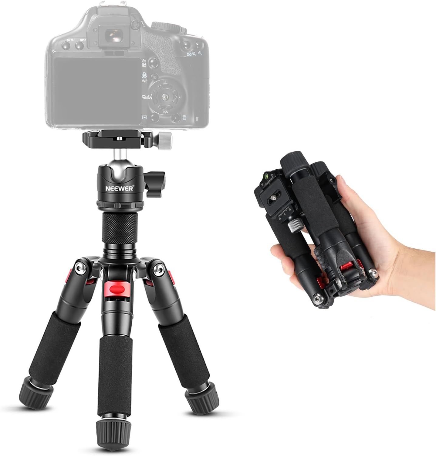 Trípode compacto Neewer de 20"/50 cm de aluminio con cabezal giratorio de 360°, placa de liberación rápida tipo Arca para cámara DSLR, carga máxima: 11lb/5kg