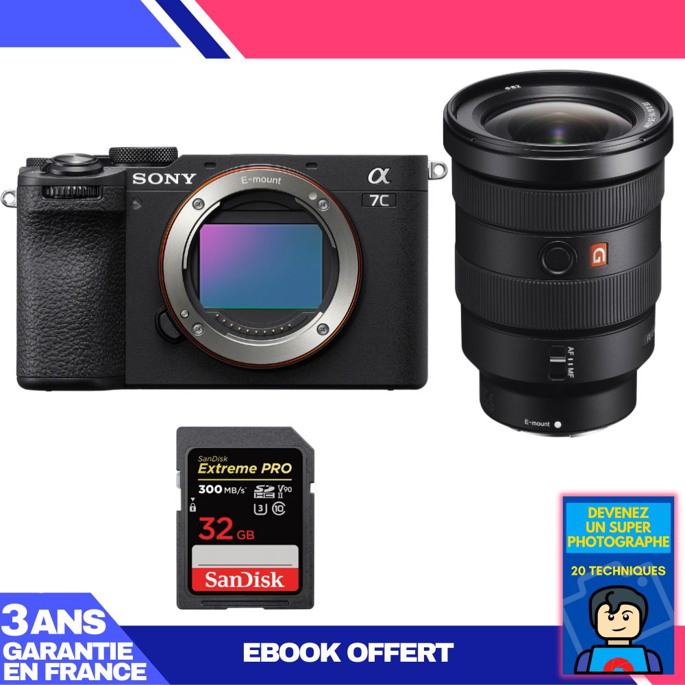 Sony A7C II Black Kit with FE 16-35mm f/2.8 GM Lens + SanDisk 32GB Extreme PRO UHS-II SDXC Card + 'Become a Super Photographer' Ebook