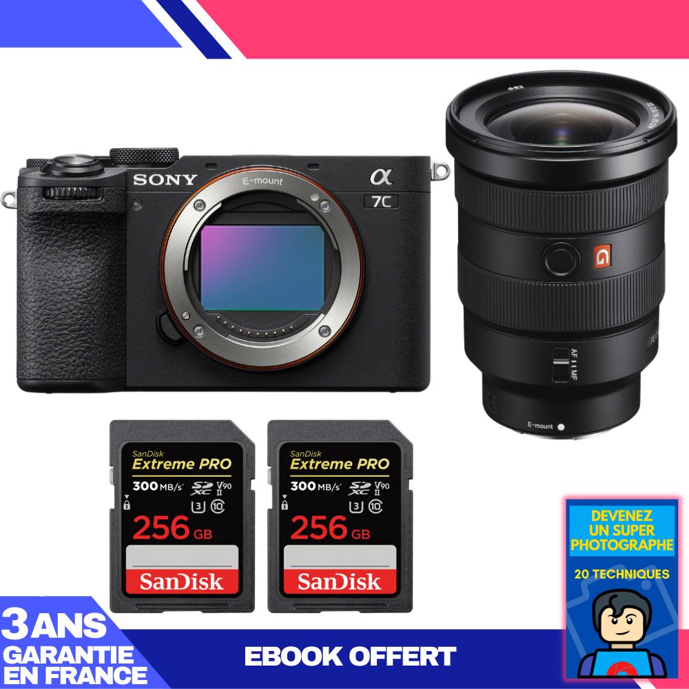 Sony A7C II Black Body + FE 16-35mm f/2.8 GM Lens + 2x SanDisk 256GB Extreme PRO UHS-II SDXC Cards