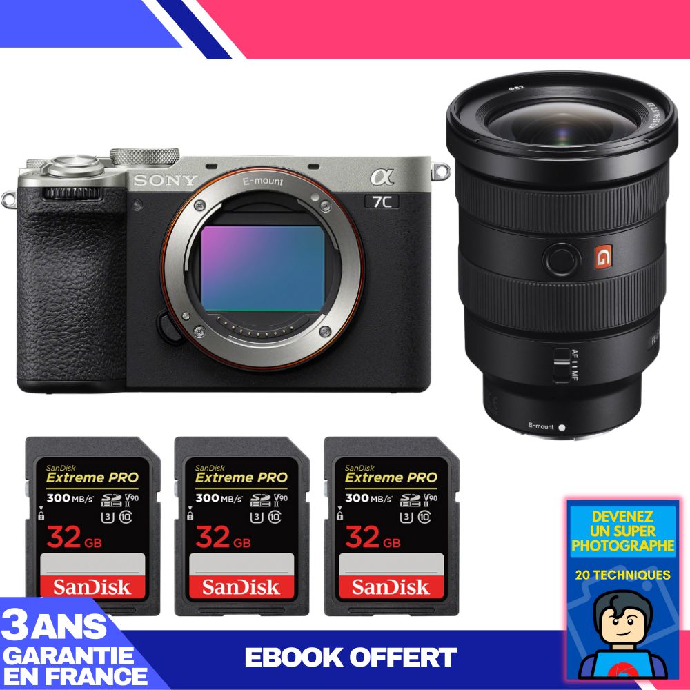 Sony A7C II Silver Camera Kit with FE 16-35mm f/2.8 GM Lens + 3x SanDisk 32GB Extreme PRO UHS-II SDXC Cards