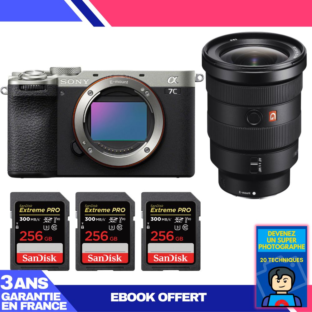 Sony A7C II Silver Camera Kit with FE 16-35mm f/2.8 GM Lens and SanDisk SD Cards