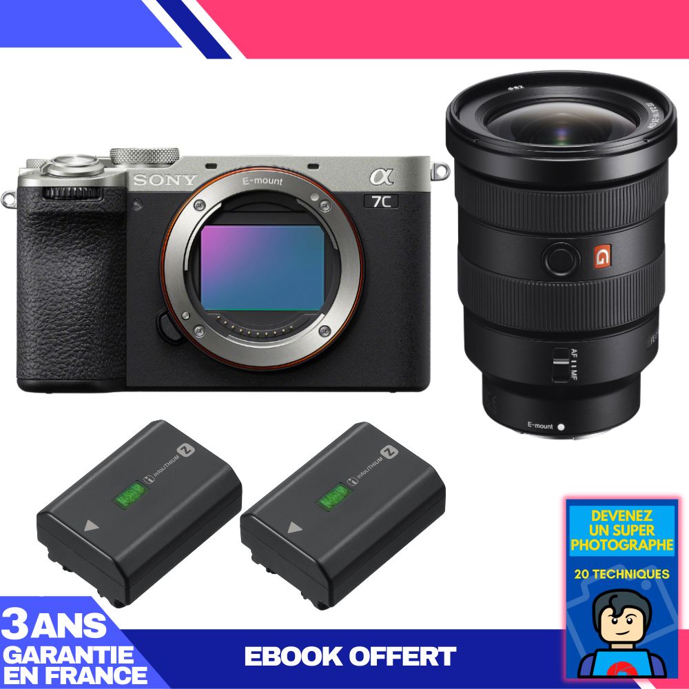 Sony A7C II Silver Camera Kit with FE 16-35mm f/2.8 GM Lens + 2x NP-FZ100 Batteries + Ebook