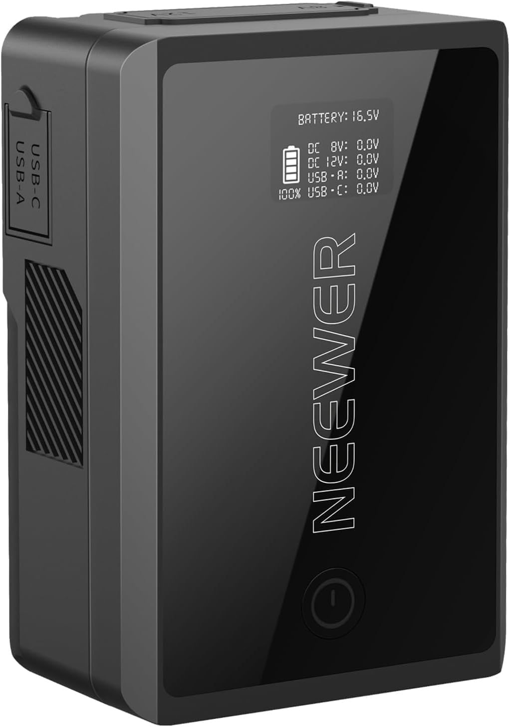 Batería Neewer Mini V-Montaje de 50Wh con conector D-Tap/USB C/USB A/BP/puertos CC dobles y pantalla OLED, 3450mAh 14,54V, bloqueo de batería V, compatible con carga rápida de 45W PD para cámara