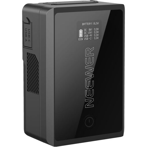 Batería Neewer Mini V-Montaje de 50Wh con conector D-Tap/USB C/USB A/BP/puertos CC dobles y pantalla OLED, 3450mAh 14,54V, bloqueo de batería V, compatible con carga rápida de 45W PD para cámara