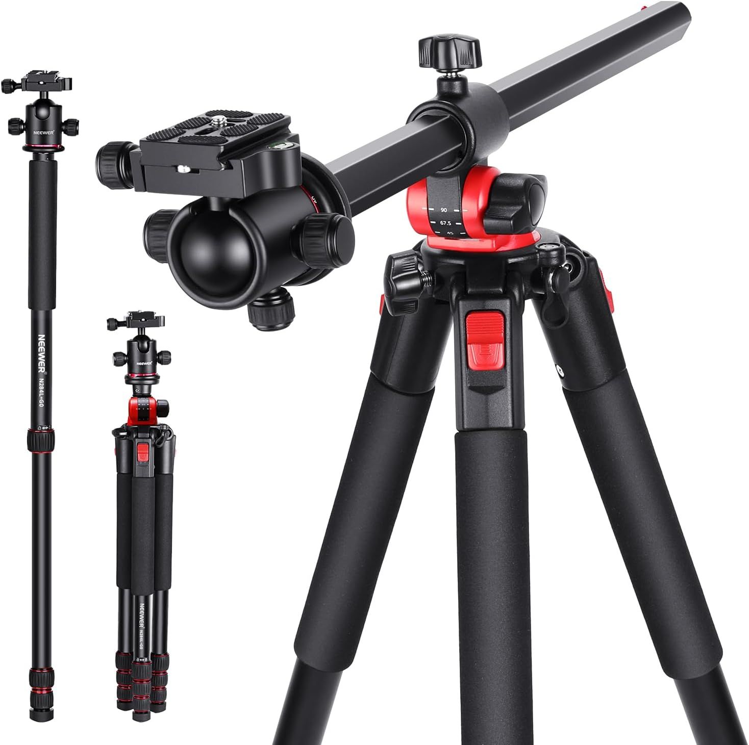 Neewer 6.6ft Aluminum Monopod with Rotating Central Column 360° and Head, Quick Shoe Plate, Bag for DSLR Camera Camcorder, Load up to 15kg