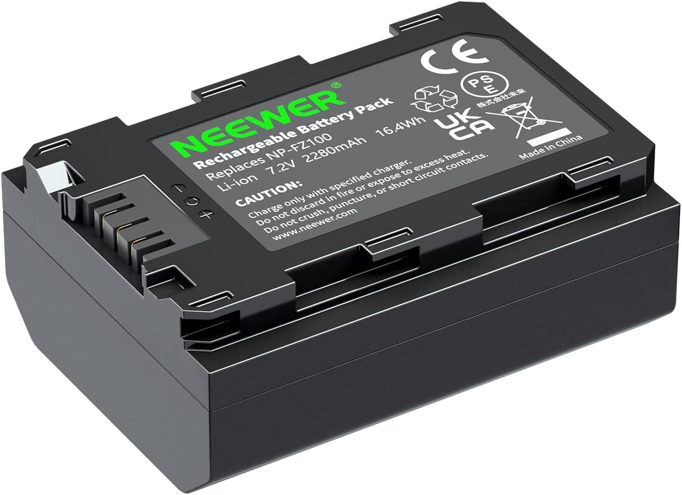 Batterie de remplacement Neewer pour Sony NP-FZ100, compatible avec Sony FX3, FX30, A1, A9, A9 II, A7R III, A7R IV, A7S III, A7 III, A7 IV, A6600 et A7C, 2280 mAh batterie rechargeable Li-ion