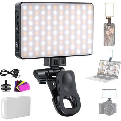 Lampe selfie LED Neewer Essentials avec support pour téléphone, 2500-9000K température de couleur, batterie 3000mAh, éclairage ajustable 95+ CRI pour iPhone, ordinateur et appels Zoom