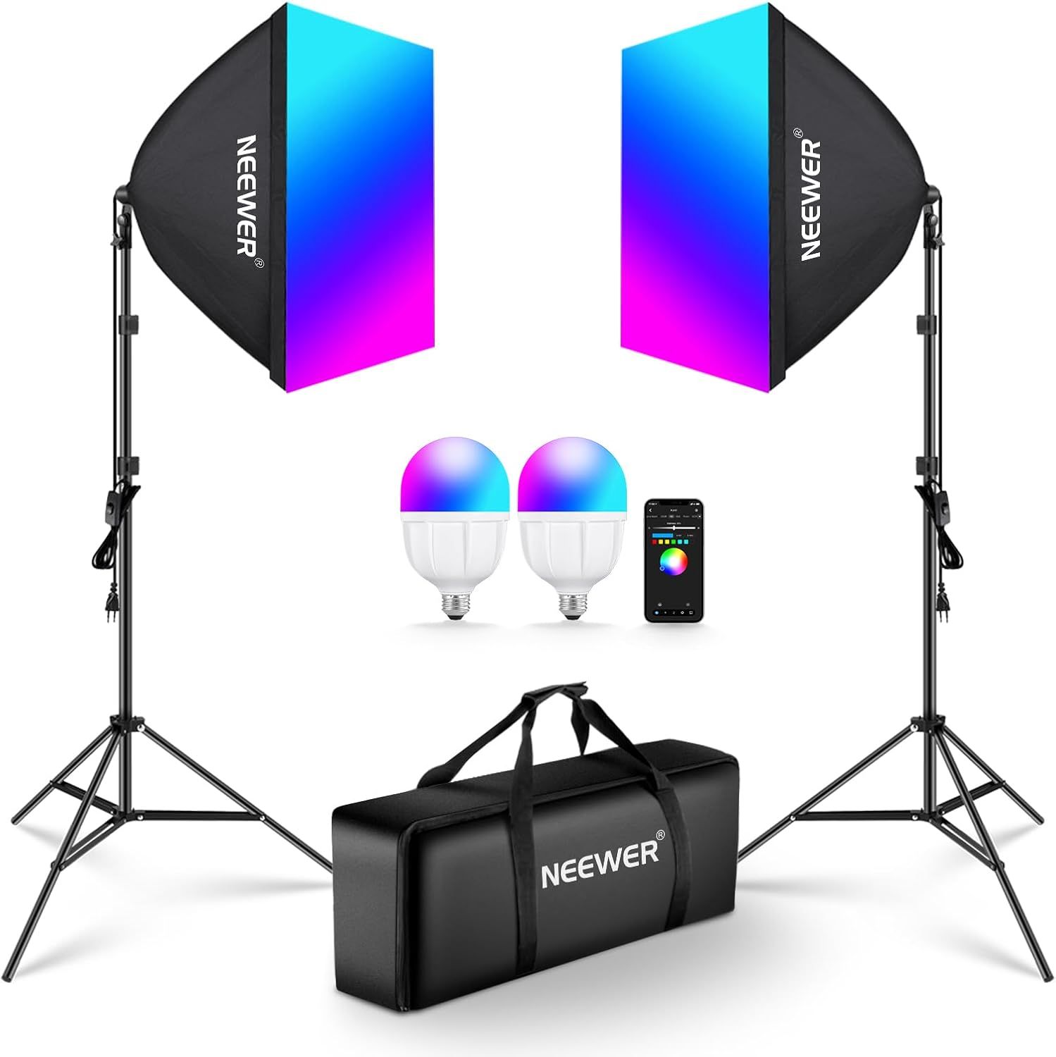 Kit de iluminación Neewer Softbox RGB de 24 pulgadas con control de aplicación