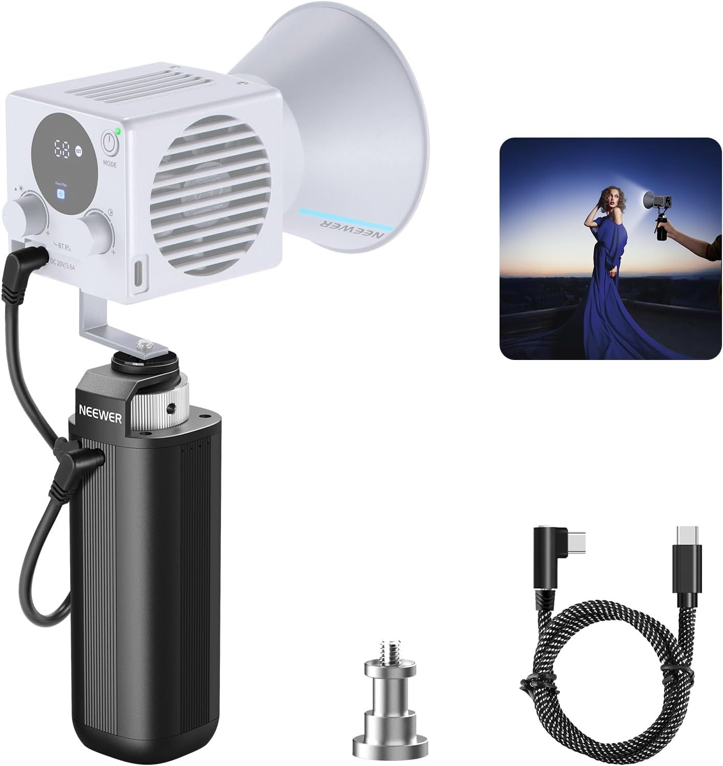 Fuente de alimentación portátil Neewer BASICS para lámparas de vídeo, 5000 mAh 74 Wh 100 W carga rápida PD 14,8 V/10 A salida DC, soporte de fotografía portátil para grabación de vídeo al aire libre
