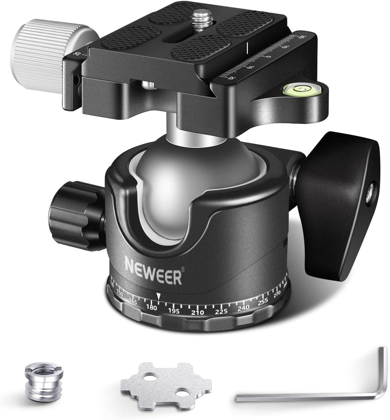 Tête sphérique Neewer à profil bas pour trépied photo, 36 mm, tête panoramique en métal avec centre de gravité bas, compatible avec plaque de dégagement rapide Arca 1/4"