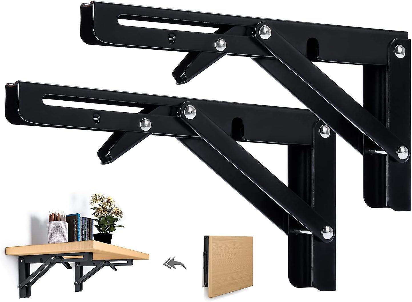 Ynong Foldable Shelf Brackets (2-Pack) - 400mm, Black