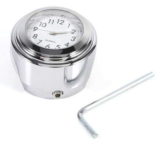 Ynong Motorcycle Handlebar Gauge, 7/8" - 1", White Dial, Accurate Clock