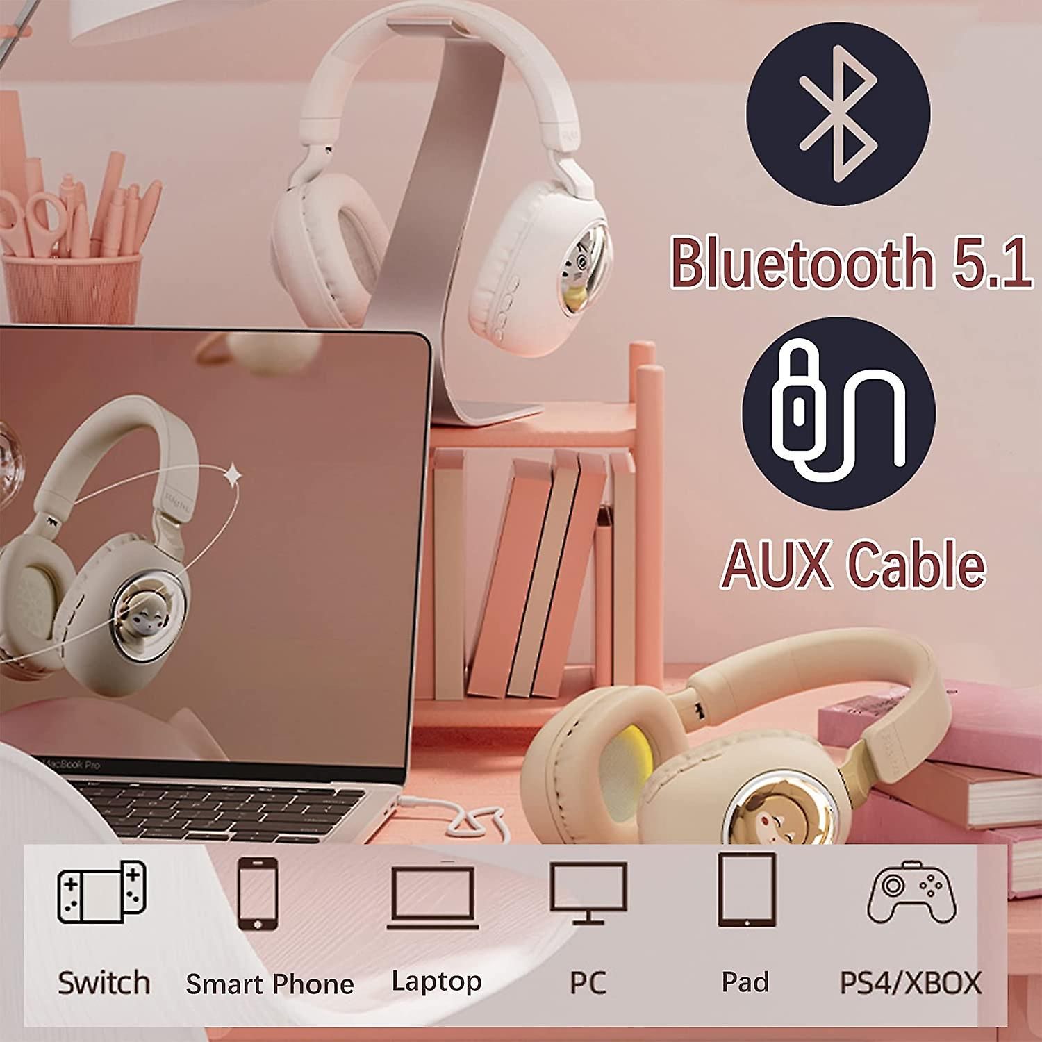 Casque supra-auriculaire Bluetooth 5.1 avec motif chat Ynong