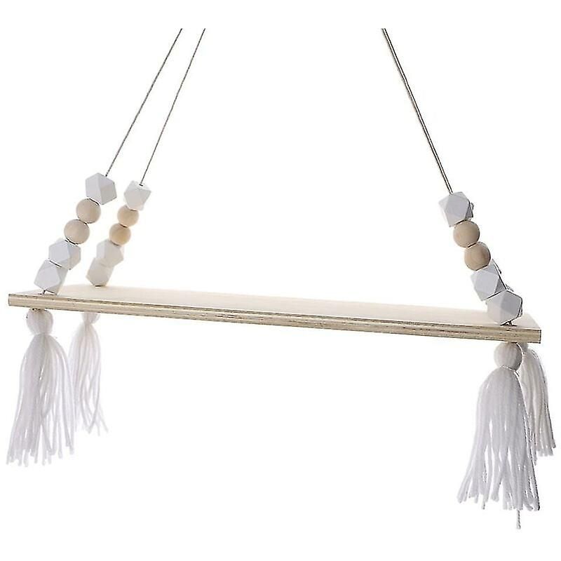 Ynong Floating Wall Shelf with Pompon, Wall Decor (White)
