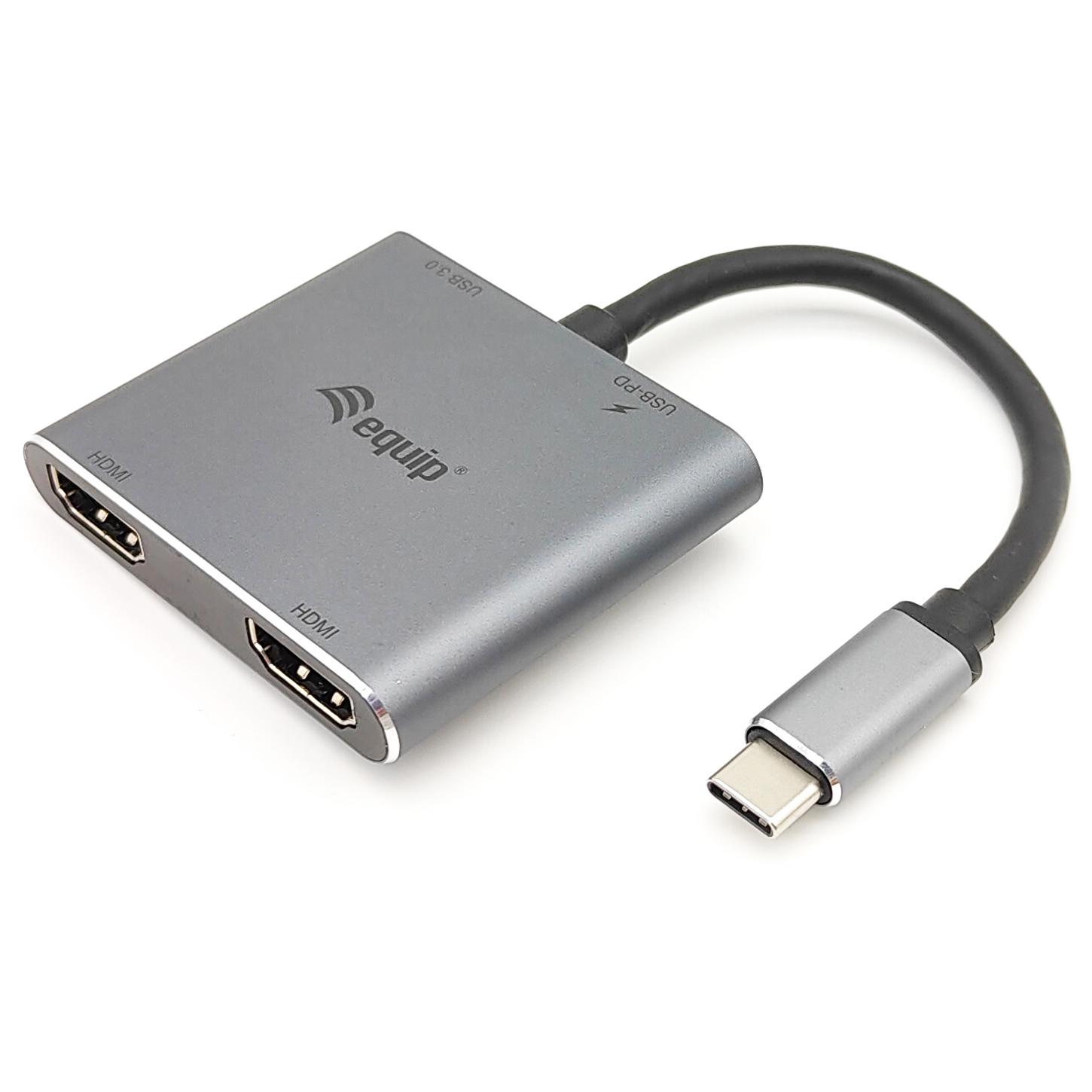 Adaptador HDMI doble USB-C Equip 4 en 1, USB 3.0, PD 100W
