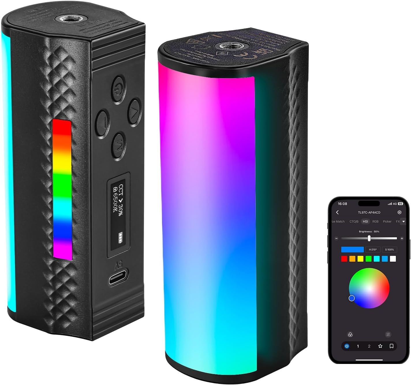 Lámpara de varita LED magnética Neewer, control de aplicación, batería de 2500 mAh, temperatura de color RGB 360°, 17 escenas de luz para fotografía/vlog/TikTok