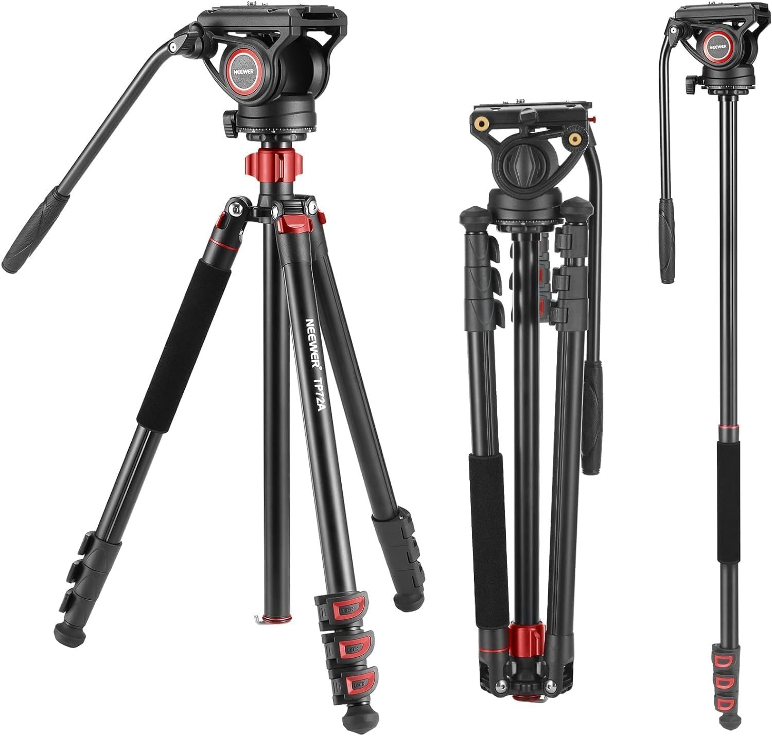 Trípode de vídeo Neewer 72'' con plato de liberación rápida, giro de 360° y inclinación ±90° para cámara DSLR