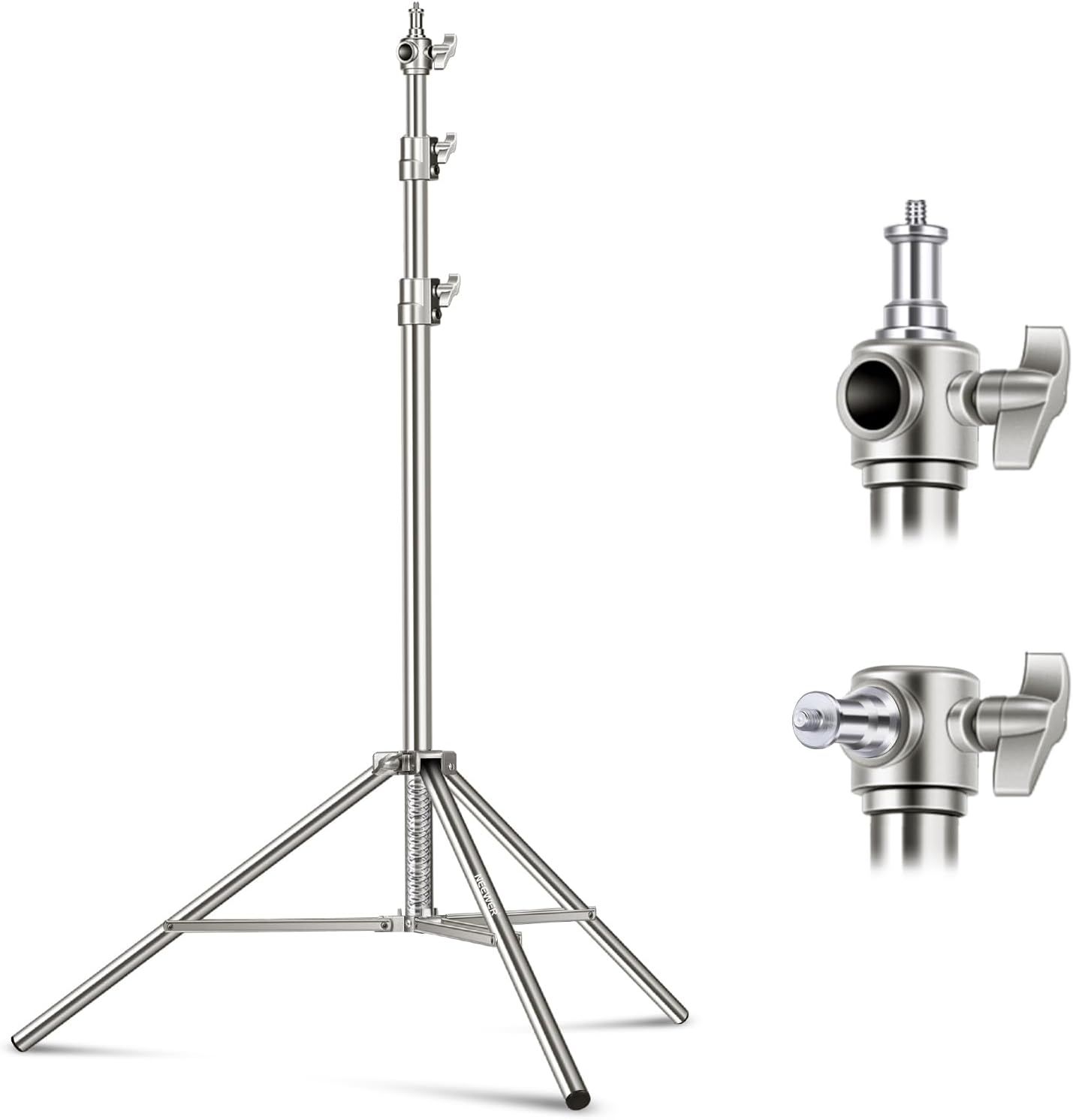 Soporte de luz Neewer de acero inoxidable 3m, trípode robusto de fotografía con almohadilla de resorte y adaptador de hilo universal de 1/4'' a 3/8'' para flash, anillo de luz, monoluz y softbox