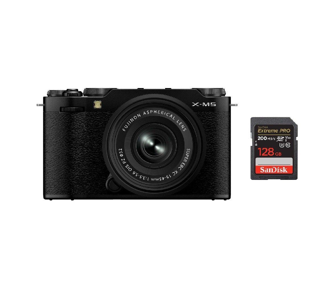 Cámara híbrida Fujifilm X-M5 de 26,1 MP (negra) + tarjeta de memoria SanDisk Extreme PRO UHS-I SDXC de 128 GB