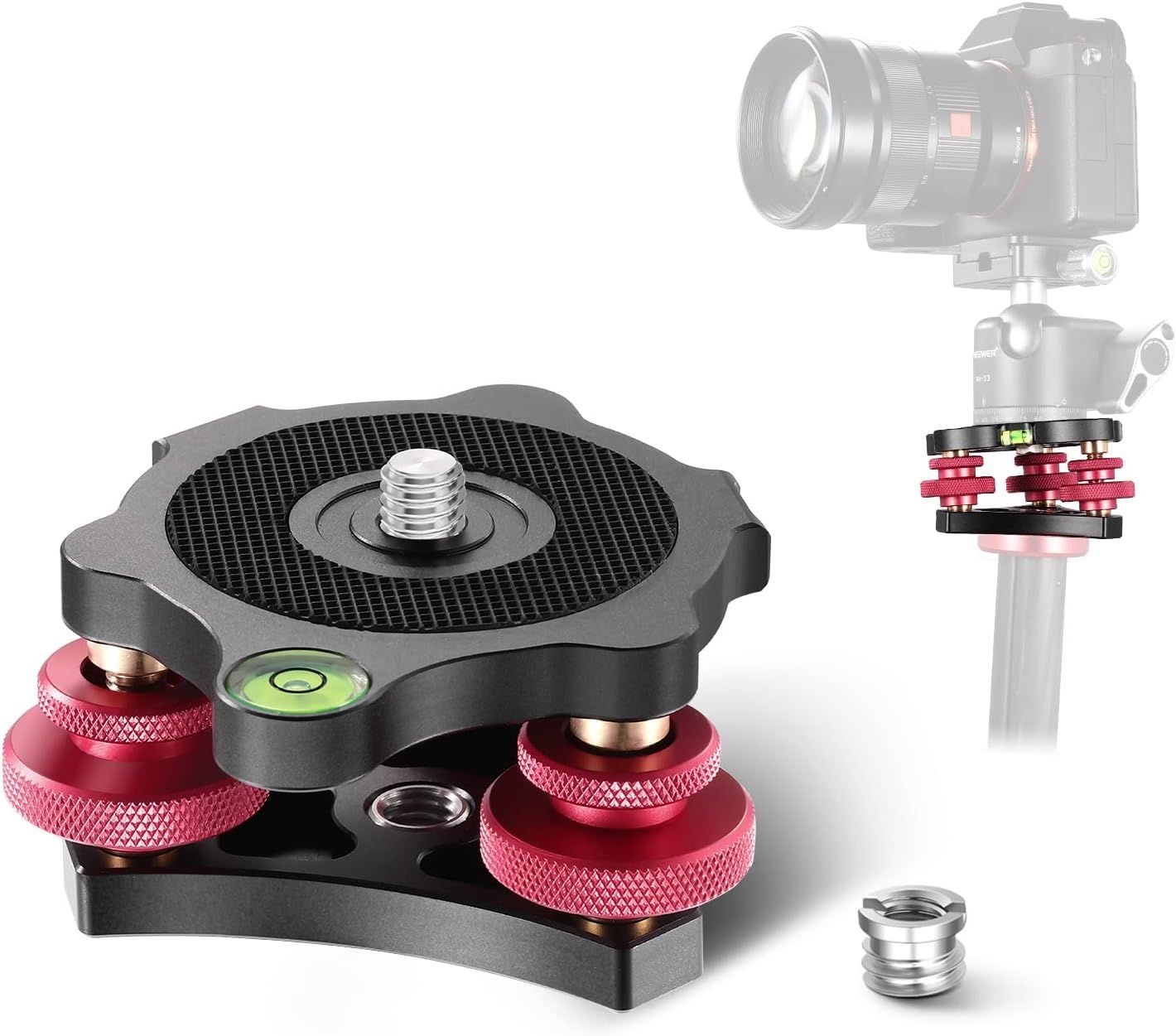 Neewer 3-Axis Aircraft-Grade Aluminum Alloy Head, 3/8' Thread, -5° Angle Adjustment for Panoramic Macro Photography, LP64