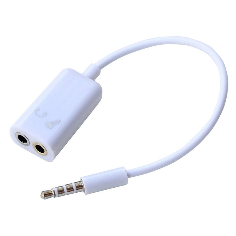 Double 3.5mm Jack Cable - Audio Splitter for iPhone, Smartphone, iPad, PC - Allows Headset with Microphone Connection - White - Straße Tech ®